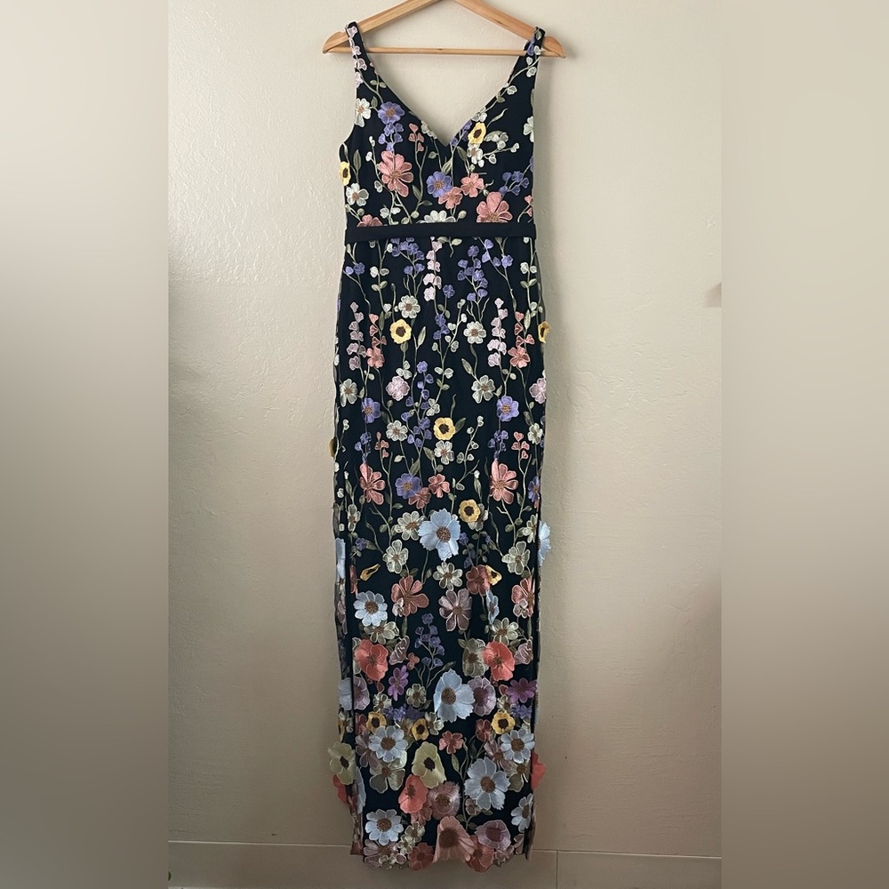 Azazie Atelier embroidered 3D mesh black Floral maxi dress - Picture 3 of 13